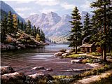 Sung Paintings - Log Cabin Retreat by Sung Kim
